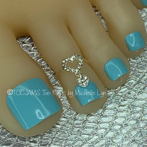 TOEJAMS Toe Rings Jewelry - 💕TOE RING DANGLE DOUBLE HEART Silver/Clear Crystal Stretch Elastic Toe Ring